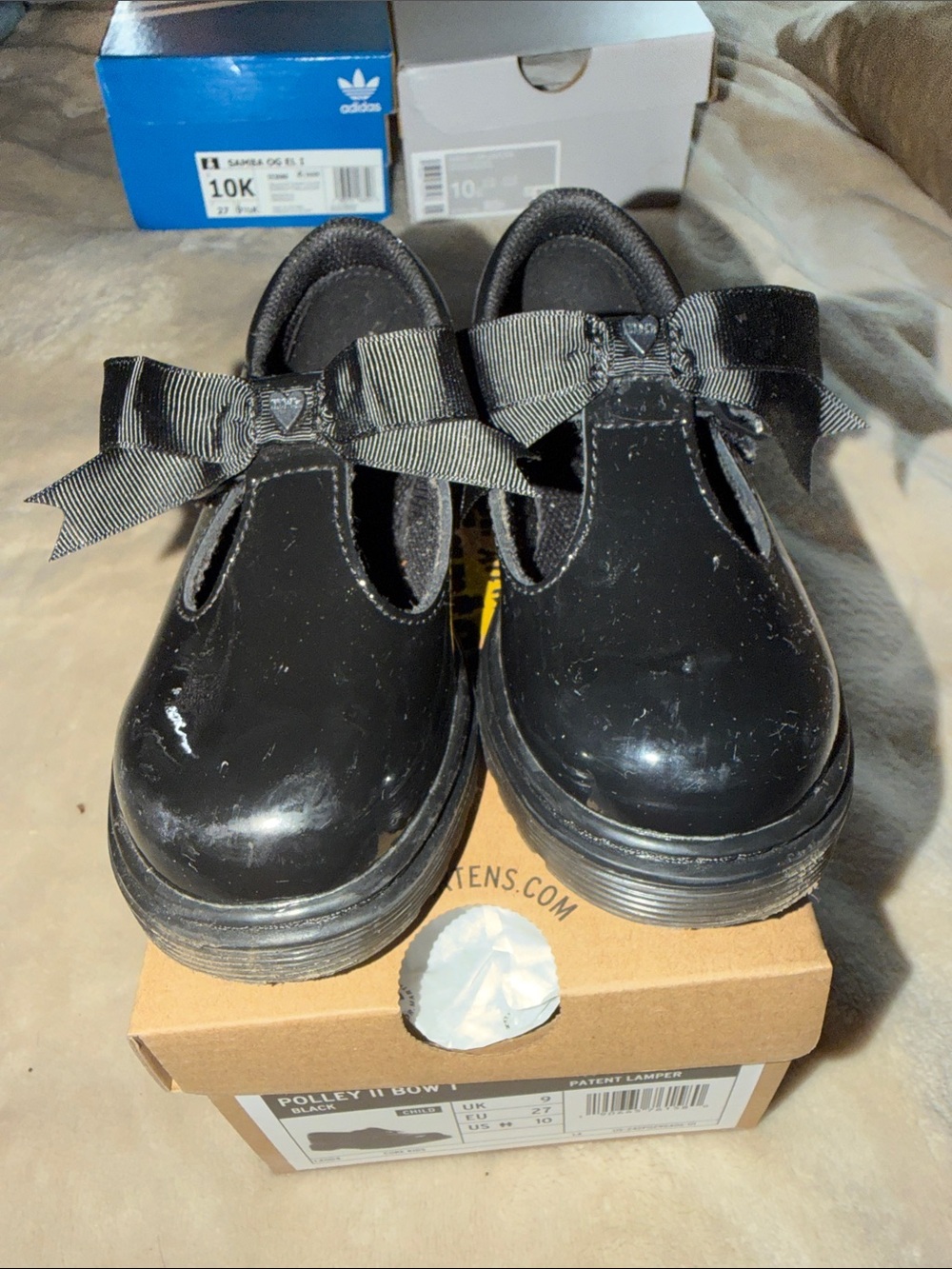 Dr. Martens Kids Black Patent Mary Jane with Ribbon Bow